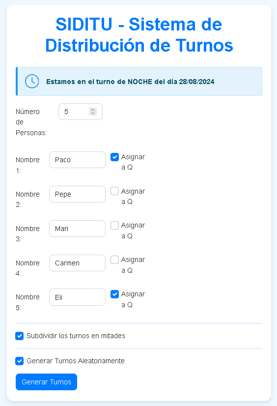 Vista inicial y selección del turno